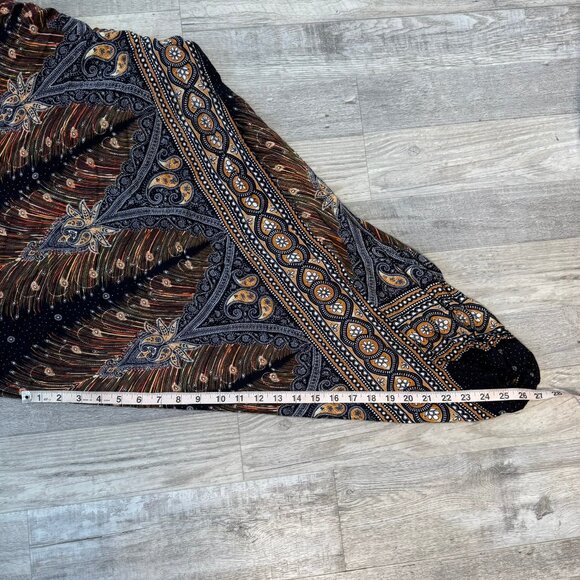 Lofbaz viscose black feather pattern harem pants smocked waist size large M34 - Picture 6 of 6